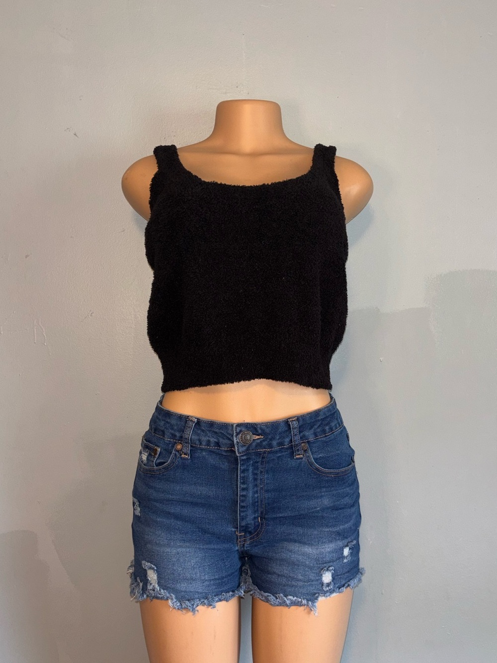 stars above Black Fuzzy Cropped Tank